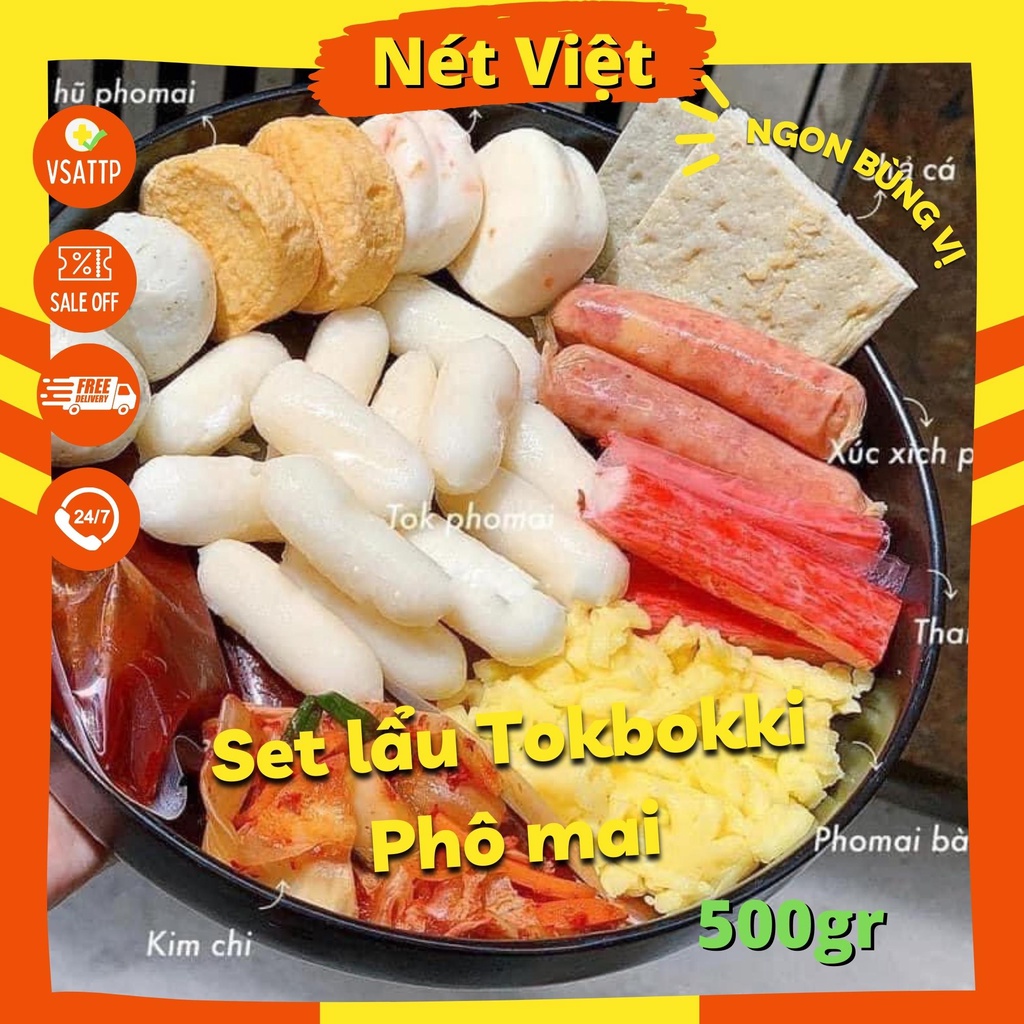 Set Lẩu Tokbokki Phô Mai Topping Viên Thả Lẩu Malaysia, Khay 500gr đủ cho 2 người