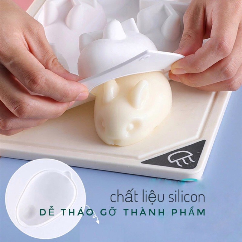 Khuôn Silicon Làm Pudding Thỏ Heo, Phô Mai, Chân Mèo, Cup Cake, Thạch Rau Câu Cho Bé
