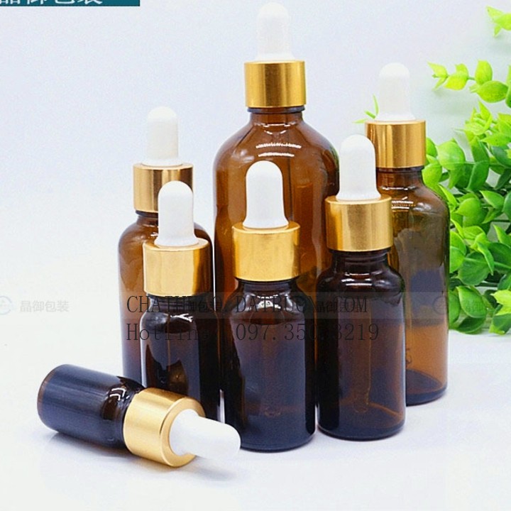 {Sỉ từ 3,3k} Chai lọ đựng tinh dầu 05ml, tinh chất nắp bóp màu nhôm vàng