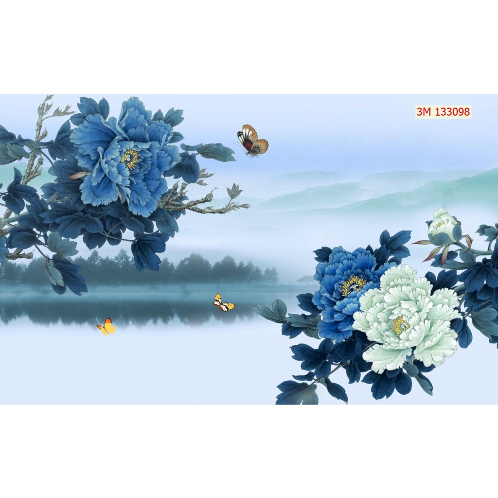 Tranh dán tường trang trí hoa mẫu đơn mang lại sự may mắn. giàu sang phú quý nhận in kích thước theo yêu cầu