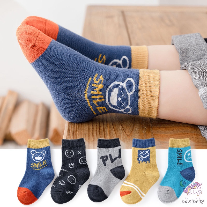 Set 5 Đôi Vớ Cotton Họa Tiết Hoạt Hình Phong Cách Hàn Quốc Dành Cho Các Bé