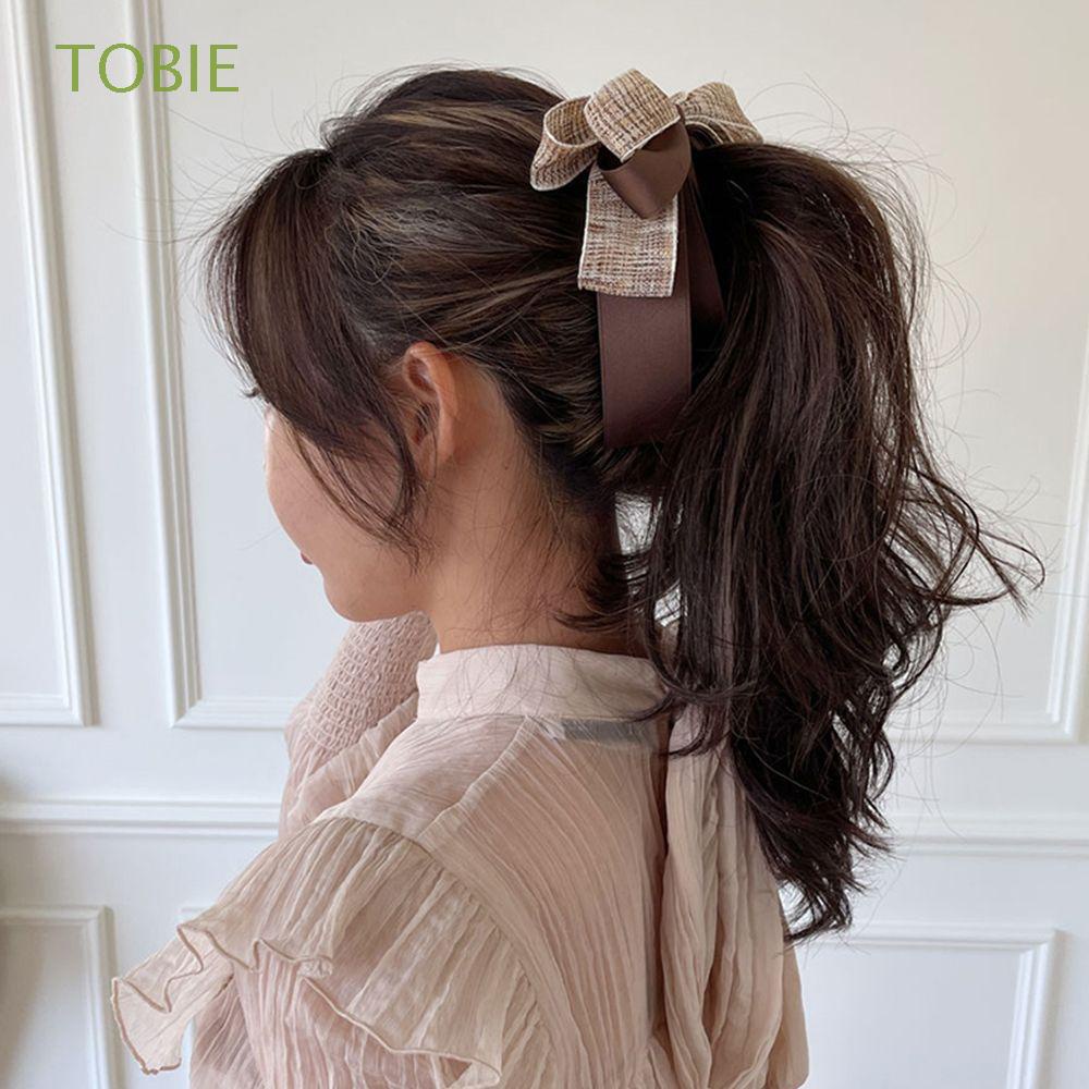 TOBIE Retro Bow Banana Clip Ponytail Holder Women Hair Accessories Vertical Clip Fashion Design Resin Cloth Sweet Hair Ornament Temperament Korean Style Hair Wear/Multicolor