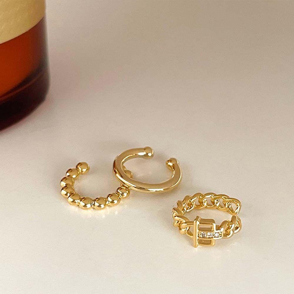 Set 3 Khuyên Kẹp Vành Tai Không Cần Xỏ Lỗ Phong Cách Hàn Quốc Dành Cho Nữ