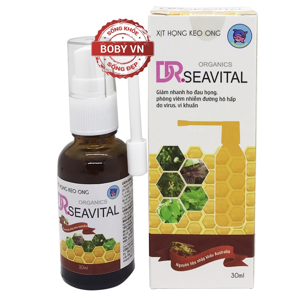 Xịt họng keo ong Dr.Seavital giảm ho đau họng, phòng viêm nhiễm đường hô hấp do virus, vi khuẩn - 30ml - Boby