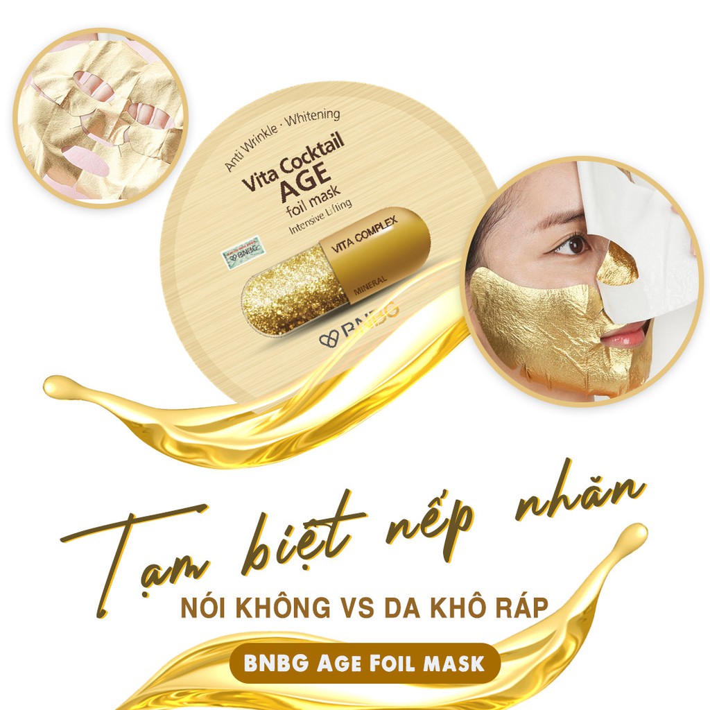 Mặt Nạ BNBG Thiếc Vàng [MIẾNG LẺ] Vita Cocktail Age Foil Mask Intensive Lifting Chống Lão Hóa 30ml NHẬP KHẨU CHÍNH HÃNG