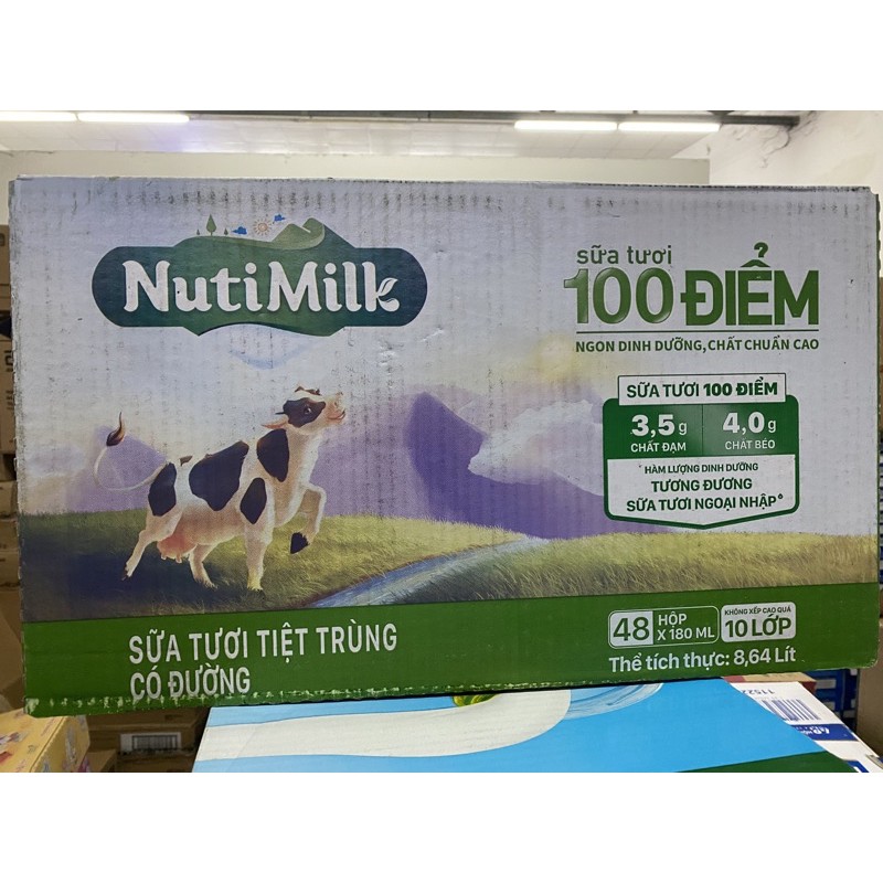 Sữa tươi tiệt trùng Nuti 100% Sữa Tươi có đường 180ml