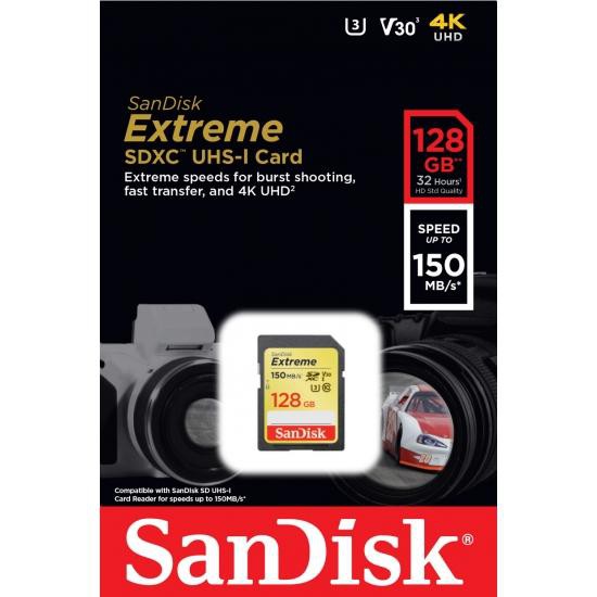 Thẻ nhớ máy ảnh SDXC SanDisk Extreme 128GB V30 UHS-I U3 4K 150MB/s (Vàng)