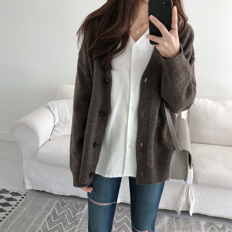 Áo khoác cardigan len nữ dài tay ulzzang Hàn Quốc, Áo cadigan len tăm vintage dệt kim - Maoshop