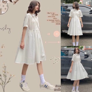 Váy babydoll sơ mi xòe trắng váy xuông kiểu dáng hàn quốc
