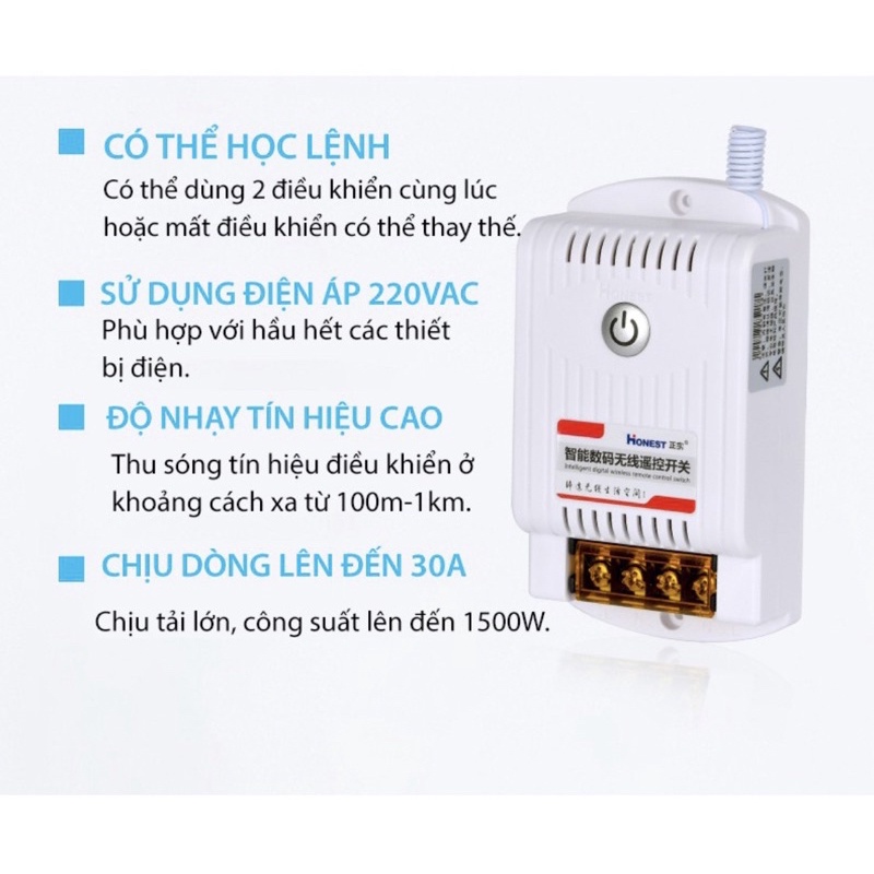 Điều khiển từ xa Honest khoảng cách 1000m - Công tắc điều khiển máy bơm, máy rửa xe, máy chạy đầm tôm cá - Hà Vân Store