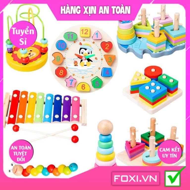 Bộ đồ chơi gỗ Foxi-Đồ chơi trẻ em thông minh-xâu hạt làm toán Montessori sáng tạo-khéo léo-siêu rẻ-Bé vừa học vừa chơi