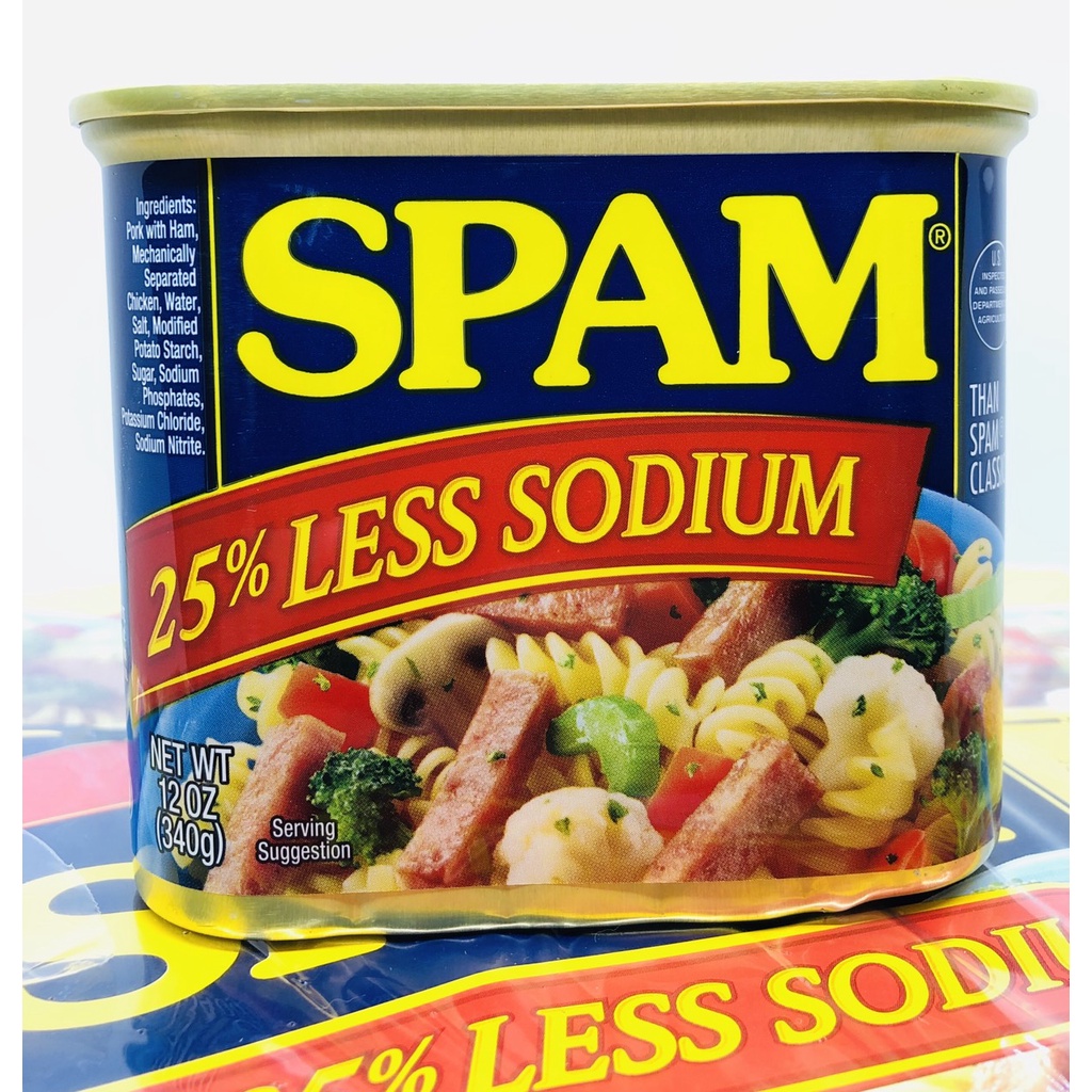Thịt Hộp Spam Less Sodium 25% 340g giảm mặn - Lốc 8 hộp nhập Mỹ