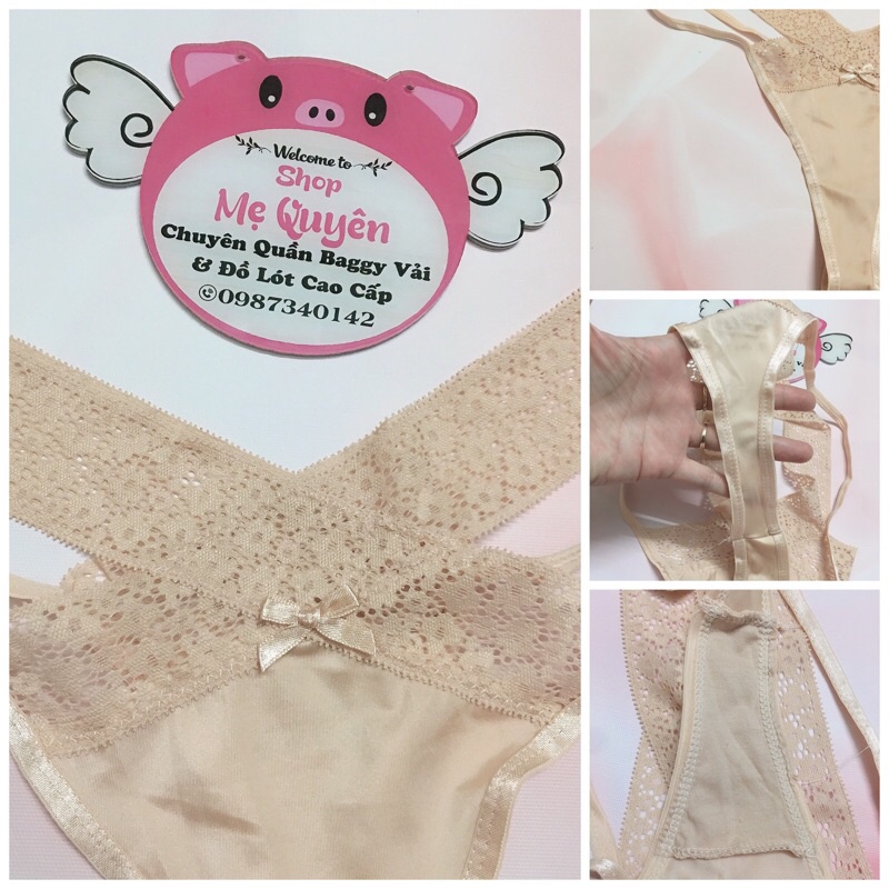 Quần lót lọt khe nữ chất liệu ren phối thun sexy dây chéo cá tính mã 3097