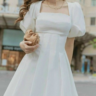 Đầm trắng kỷ yếu cổ vuông, đầm trắng dáng xòe tay phồng sang trọng An Hy Dress
