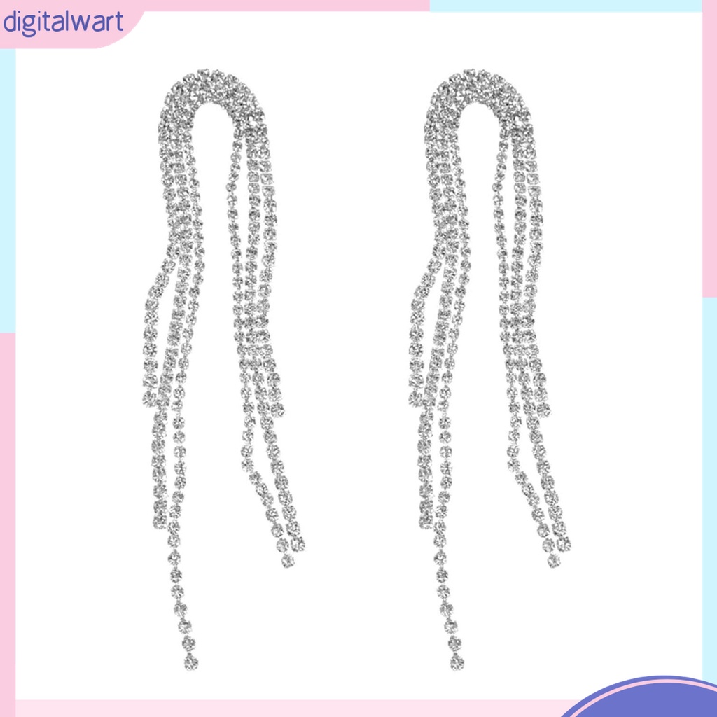 1 Cặp Bông Tai Chữ U Đính Đá Phối Tua Rua Thời Trang