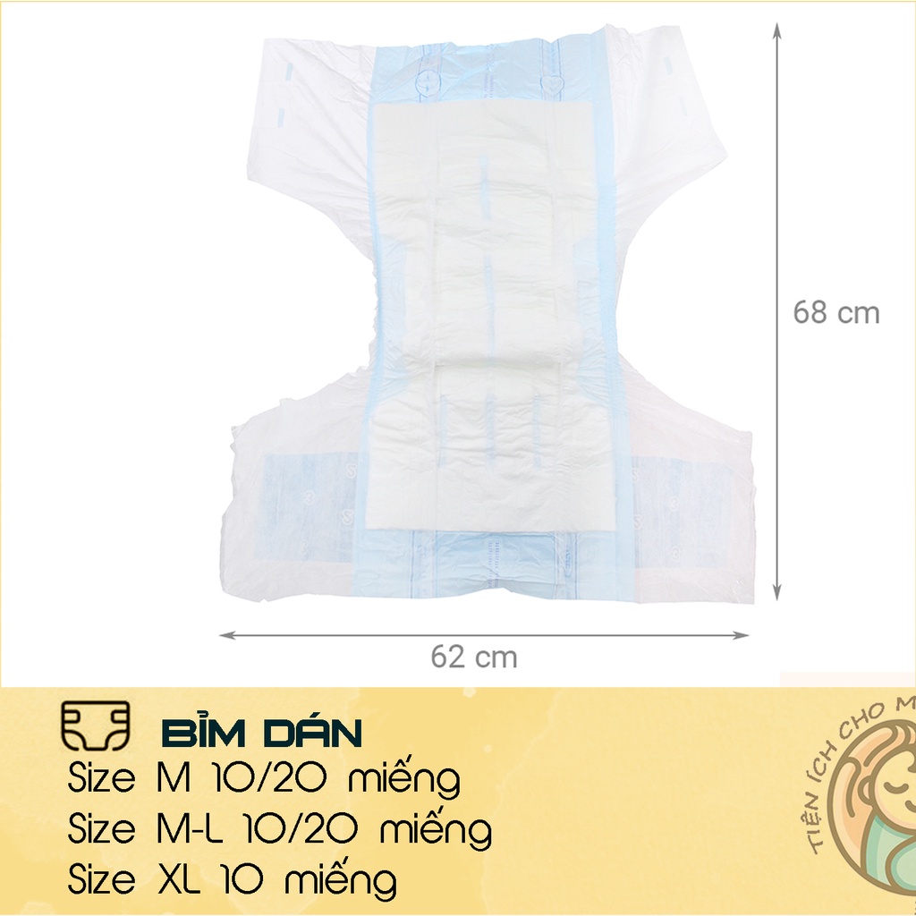 Tã Bỉm Người Lớn dán/quần Caryn Size M L XL -10/20 Miếng Dành Cho Người Già Hạn Chế Khả Năng Đi Lại