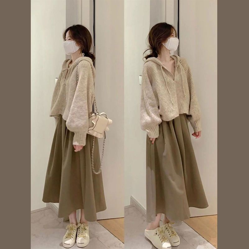 Set Áo Sweater Phối Chân Váy Phong Cách Hồng Kông Thời Trang Thu Đông 2022 Mới