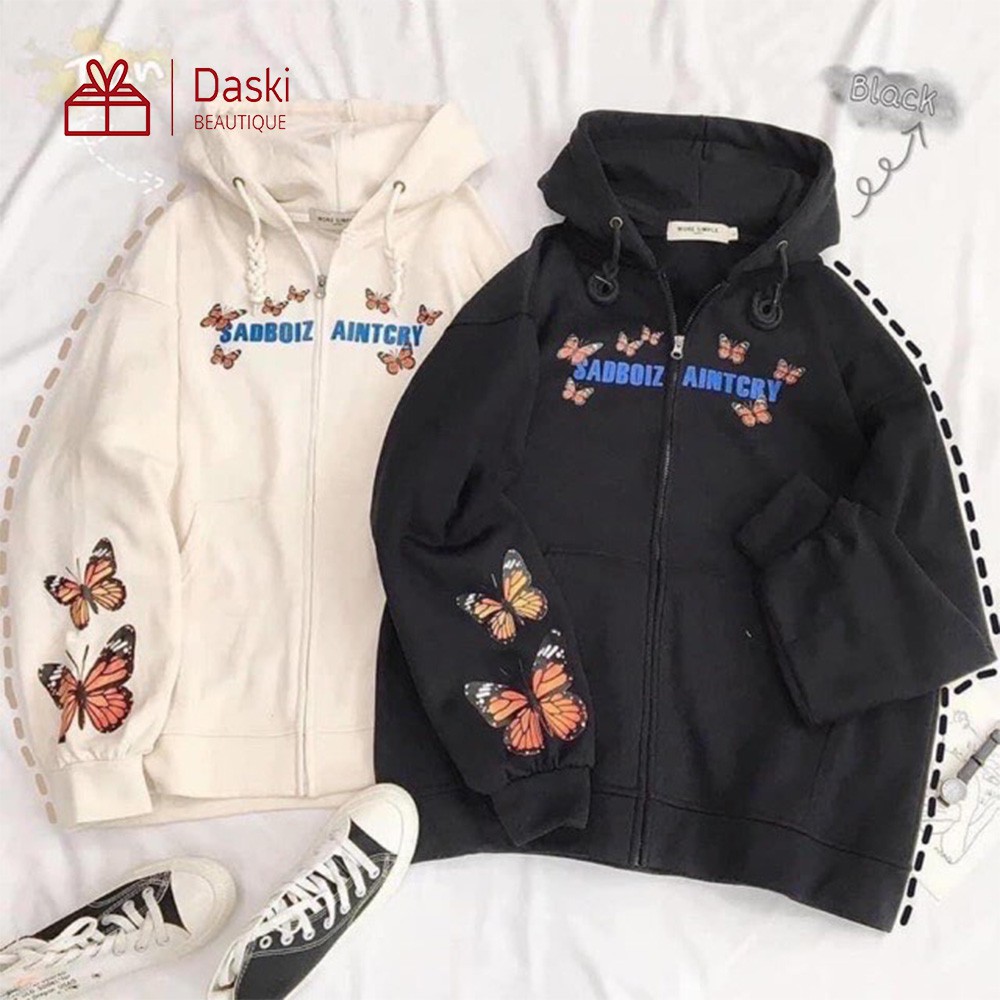 Áo khoác hoodie nỉ bông unisex bướm - Sadboiz aintcry Daski phong cách nelly ulzzang