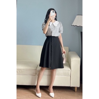 Áo kẻ caro cổ sen