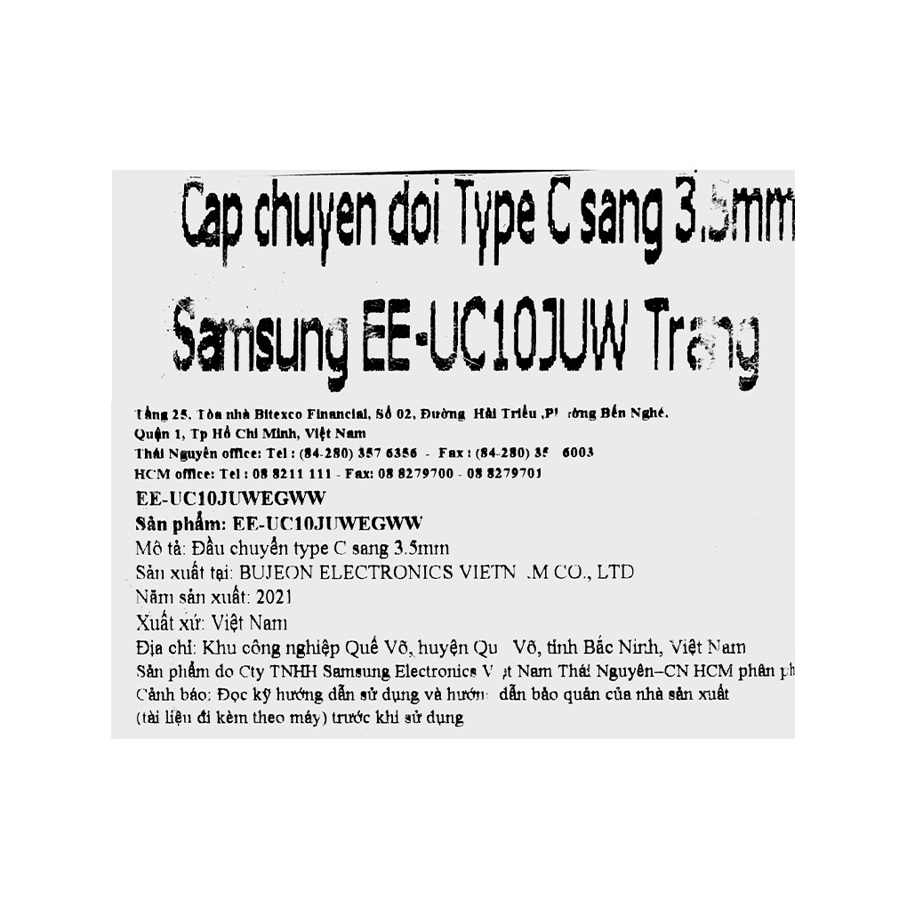Cáp chuyển đổi Type C sang 3.5mm Samsung EE-UC10JUW Trắng