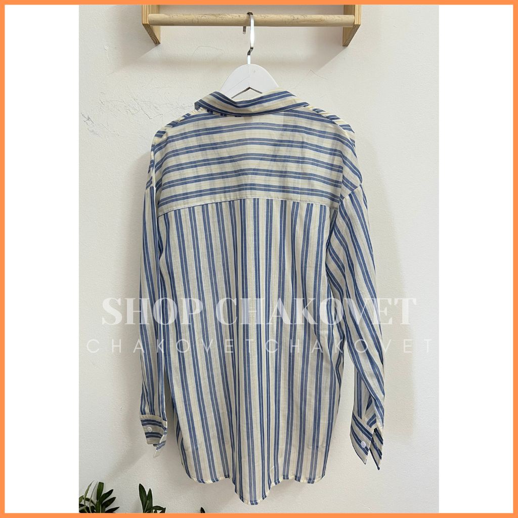 Áo sơ mi kẻ sọc nữ dài tay A8362 phong cách vintage Hàn Quốc, form rộng mặc đi chơi cực cá tính siêu xinh - CHAKOVET