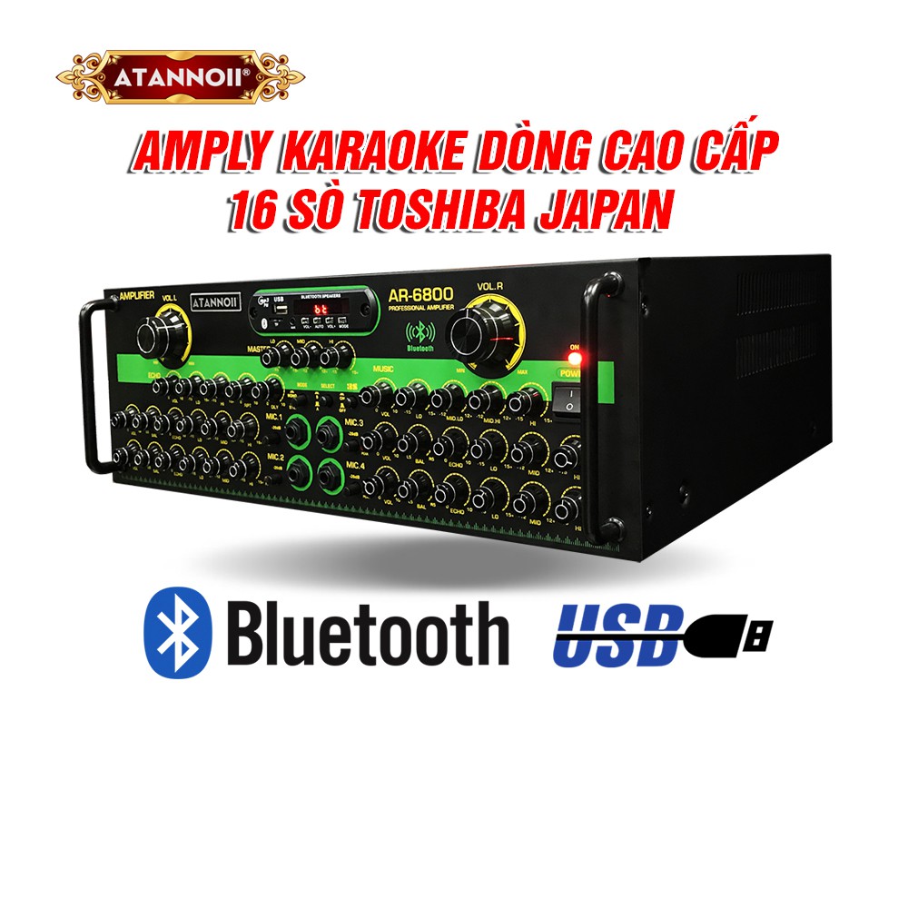 [FreeShip] Amply Bluetooth 16 sò lớn Toshiba.Japan - Ampli Karaoke Gia Đình ATANNOII AR-6800 Biến áp dây đồng lớn