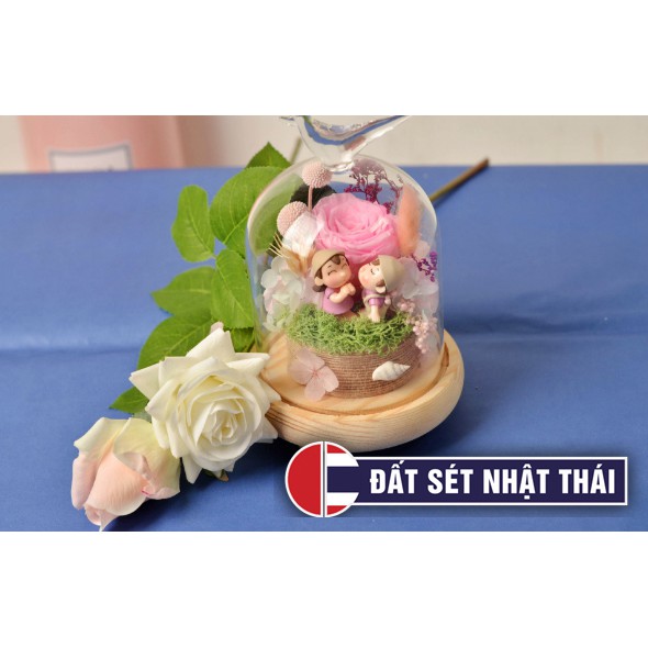 LỒNG THỦY TINH PHA LÊ ĐẾ GỖ TRẮNG 3CM - NÚM TRÒN