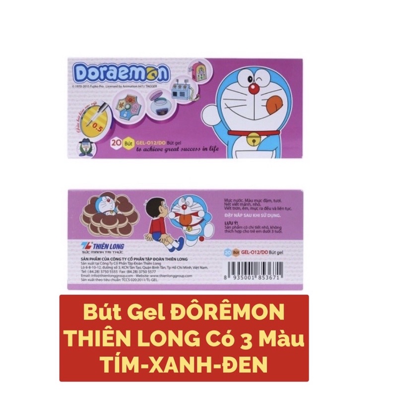 Sỉ Hộp 20 Bút Gel Nước Doraemon THIÊN LONG.Nét 0.5mm(Có đủ 3 màu)