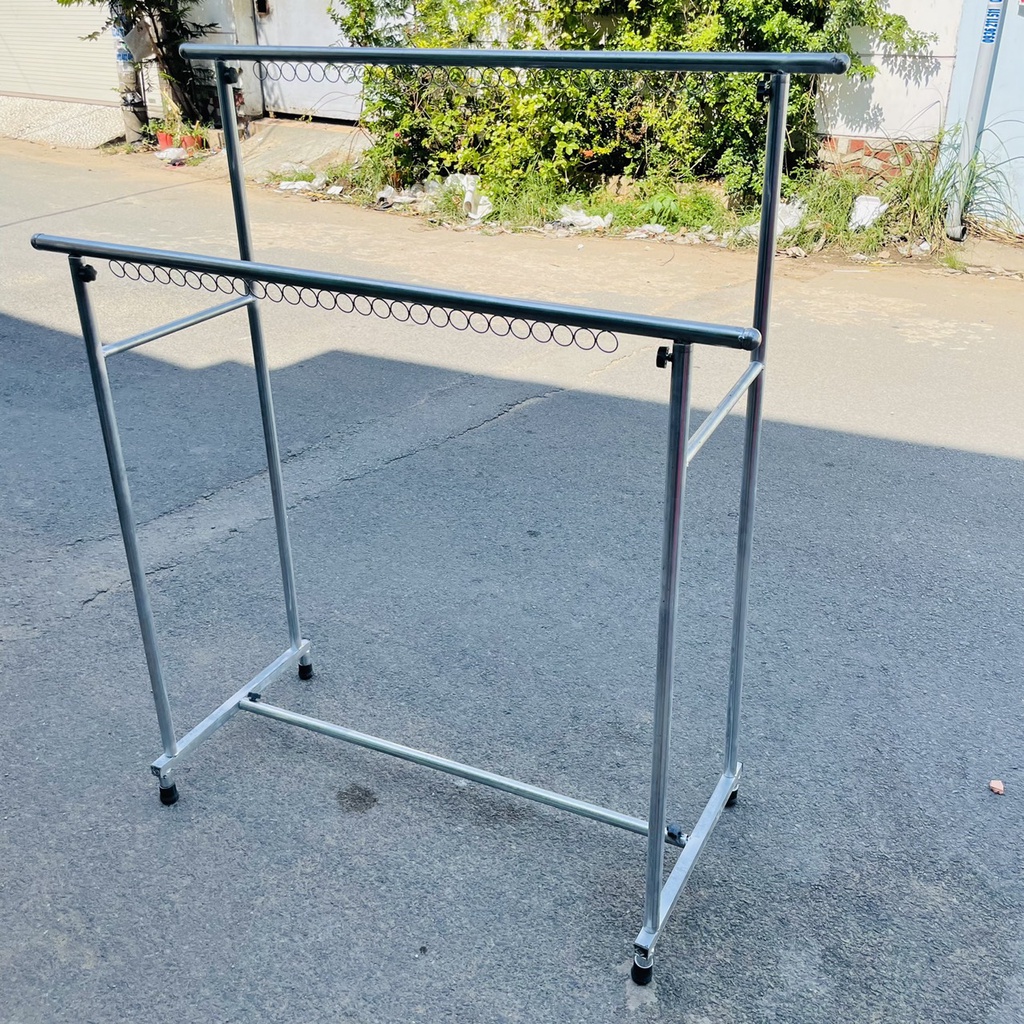 Sào phơi đồ đôi khung sắt chắc chắn, chân vuông cao cấp, treo quần áo có khoen (R50*D120*C130cm)