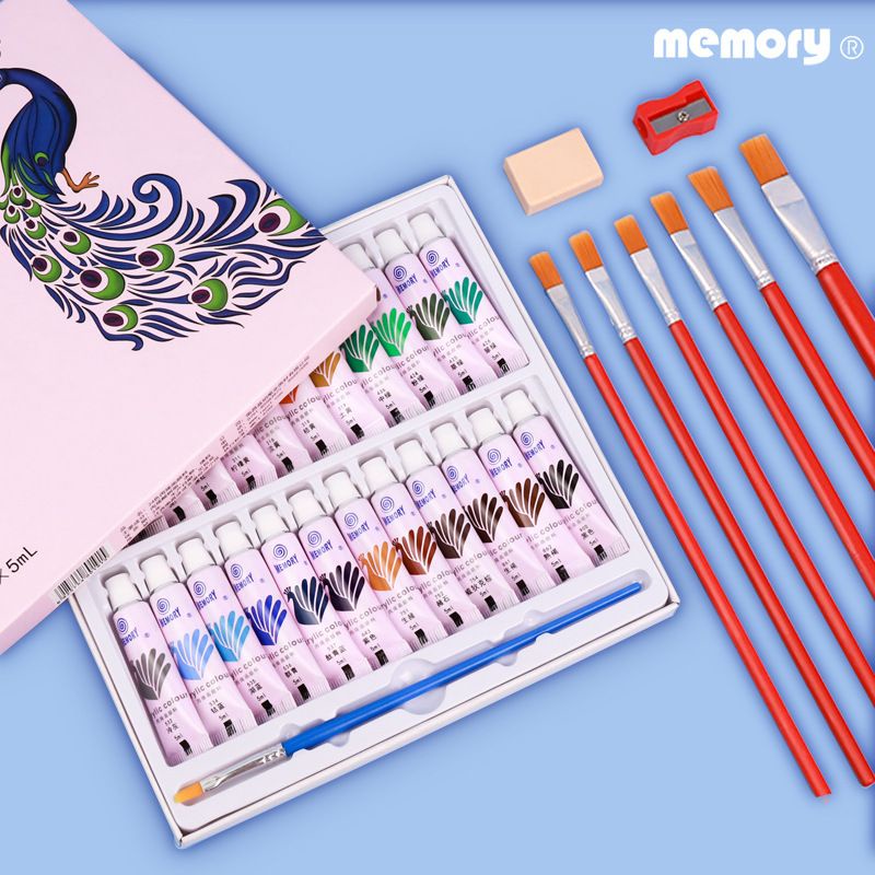 (CHÍNH HÃNG) Bộ 24 màu acrylic Memory tuyp 12ml/5ml màu vẽ vải, vẽ custum giày (không phai)