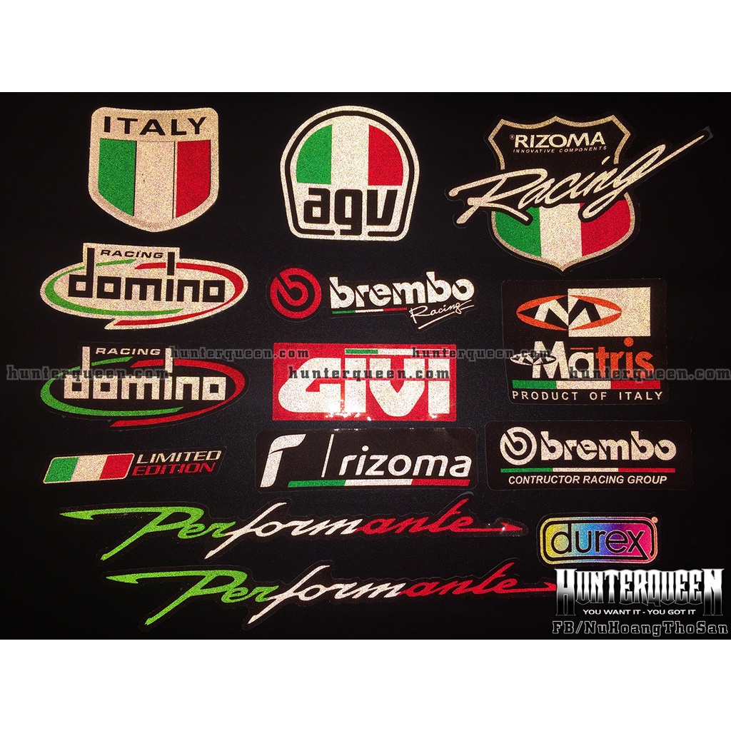 Trọn bộ 14 logo phản quang 3M 3 màu cờ Ý. Decal sticker cao cấp, hình dán chống nước không bay màu