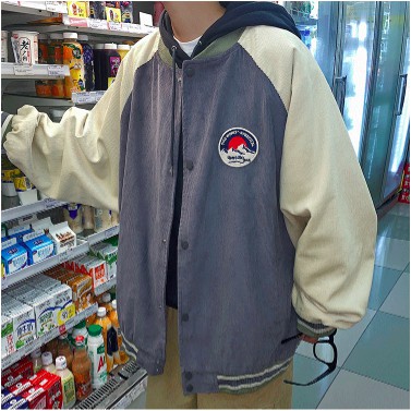 Áo khoác bóng chày nam vải nhung dáng rộng phối màu tương phản cá tính cho nam Hàn Quốc simple retro bomber  new áo dài tay jacket coat top