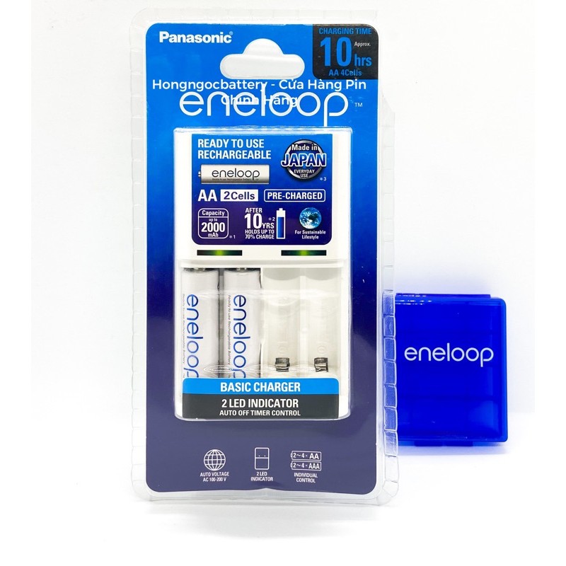 Bộ Sạc pin AA,AAA Panasonic Eneloop Kèm 2 viên Pin Sạc Eneloop MADE IN JAPAN