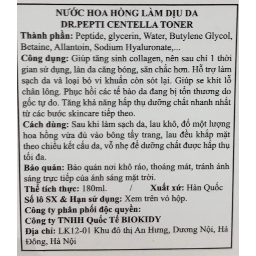 Nước hoa hồng Dr Pepti Hàn Quốc 180ml Toner