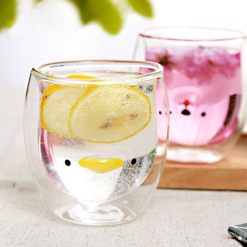 Cốc Thủy Tinh Trong Suốt Hai Lớp Cách Nhiệt Hình Móng Vuốt Mèo Gấu Trúc Dễ Thương Sáng Tạo Dành Cho Học Sinh / Sinh Nhật