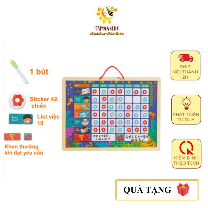 Đồ chơi gỗ - Bảng khen thưởng thành tích bằng gỗ có nam châm - Rèn tính kỷ luật, tạo thói quen tốt - Tamankids