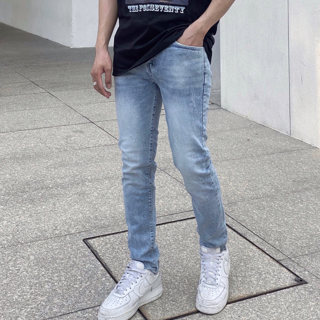 Quần jean nam xanh co giãn 4 chiều xước nhẹ cao cấp chất bò denim dáng ôm slimfit skinny hàng VNXK Pon.mens