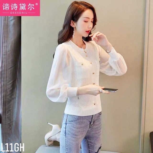 Áo len tay lưới 2 túi