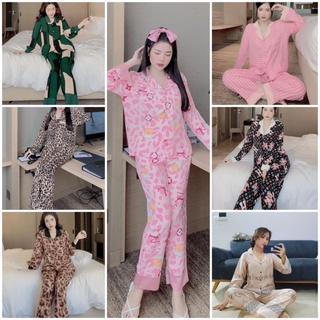 Bộ đồ pijama, Bộ lụa satin dài tay hoạ tiết sang chảnh siêu hot