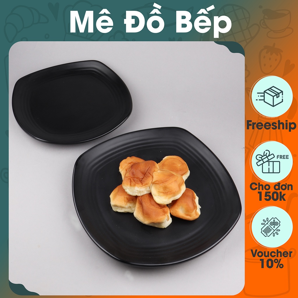Dĩa nhựa vuông Bam House chất liệu melamine đen nhám 24x24cm cao cấp DNV04 - Dĩa vuông Dia vuong