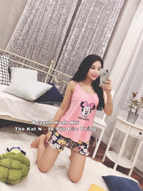 Bộ ngủ cute áo 2 dây lót đệm | BigBuy360 - bigbuy360.vn