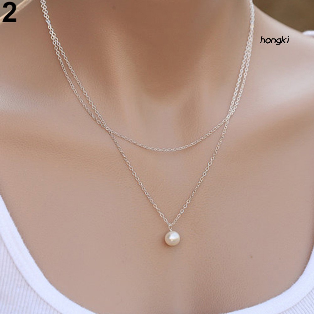 Dây chuyền nhiều lớp gắn hạt ngọc trai thời trang xinh xắn cho nữ