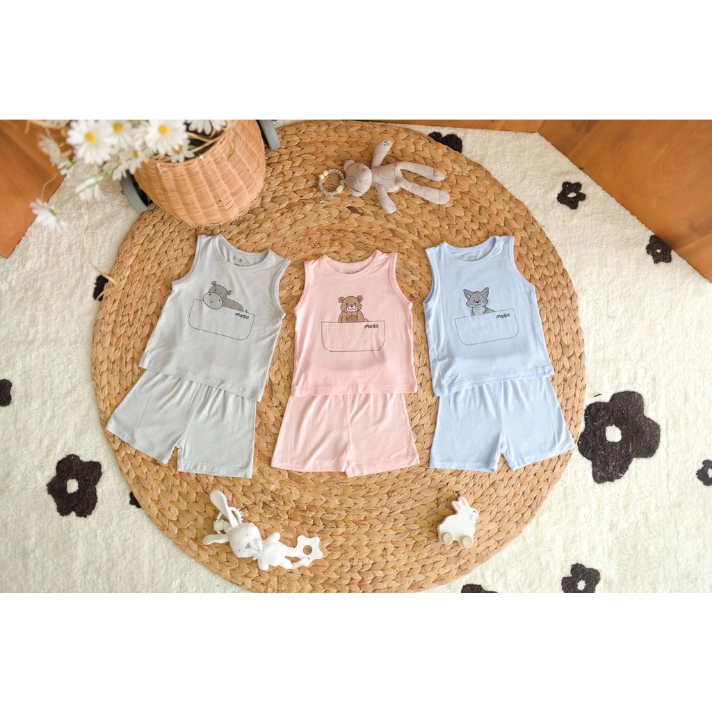Bộ quần áo ba lỗ cho bé trai gái 6 tháng - 3tuổi chất liệu cotton tăm mềm mại hãng Masa