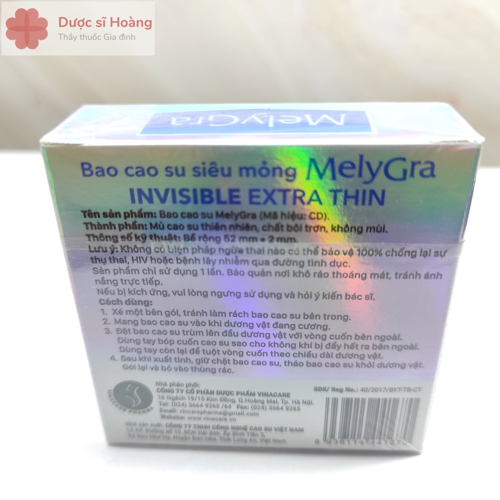 [CHE TÊN] Bao Cao Su Siêu Mỏng MelyGra Invisible Extra Thin - Hộp 3 chiếc