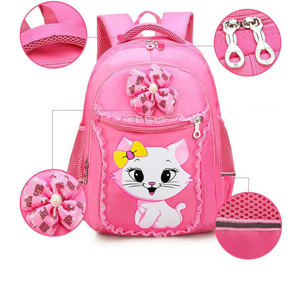 Balo cho bé gái hình mèo dễ thương màu hồng siêu dễ thương chất liệu vải Polyester chống thấm, chốn