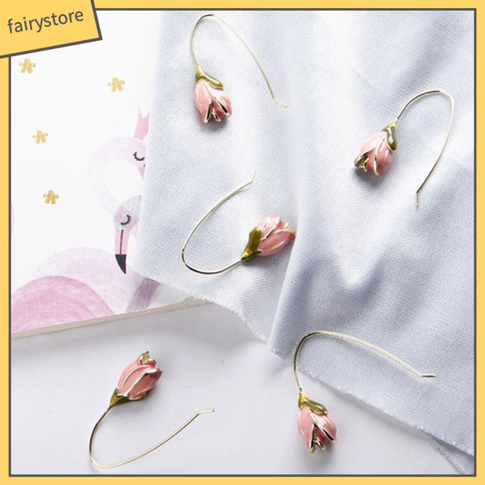 Khuyên tai dáng dài mặt hình hoa tulip phong cách vintage tùy chọn màu sắc