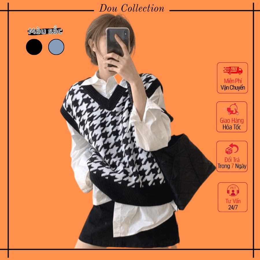 Áo gile Unisex họa tiết caro vintage áo len không tay dáng xuông cá tính thời trang thu đông - mã TA001