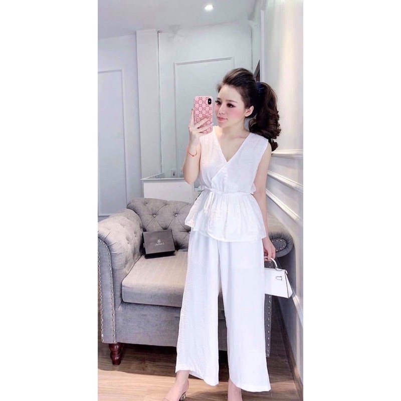 Xả hàng Bộ đũi sát nách cổ V chun eo cho nữ