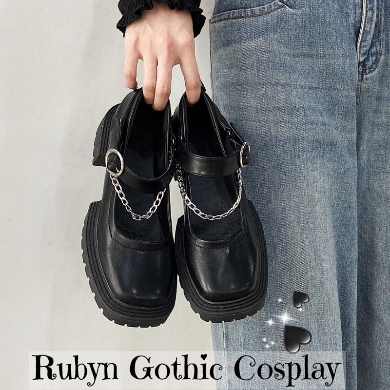 [Sẵn]  Giày Lolita Gothic mũi vuông phối xích độc lạ  ( Size 35 - 40 )