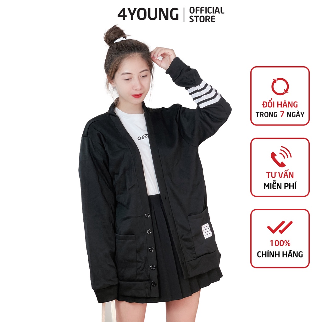 Áo khoác cardigan nữ thun nỉ form rộng sọc tay - 4young mall